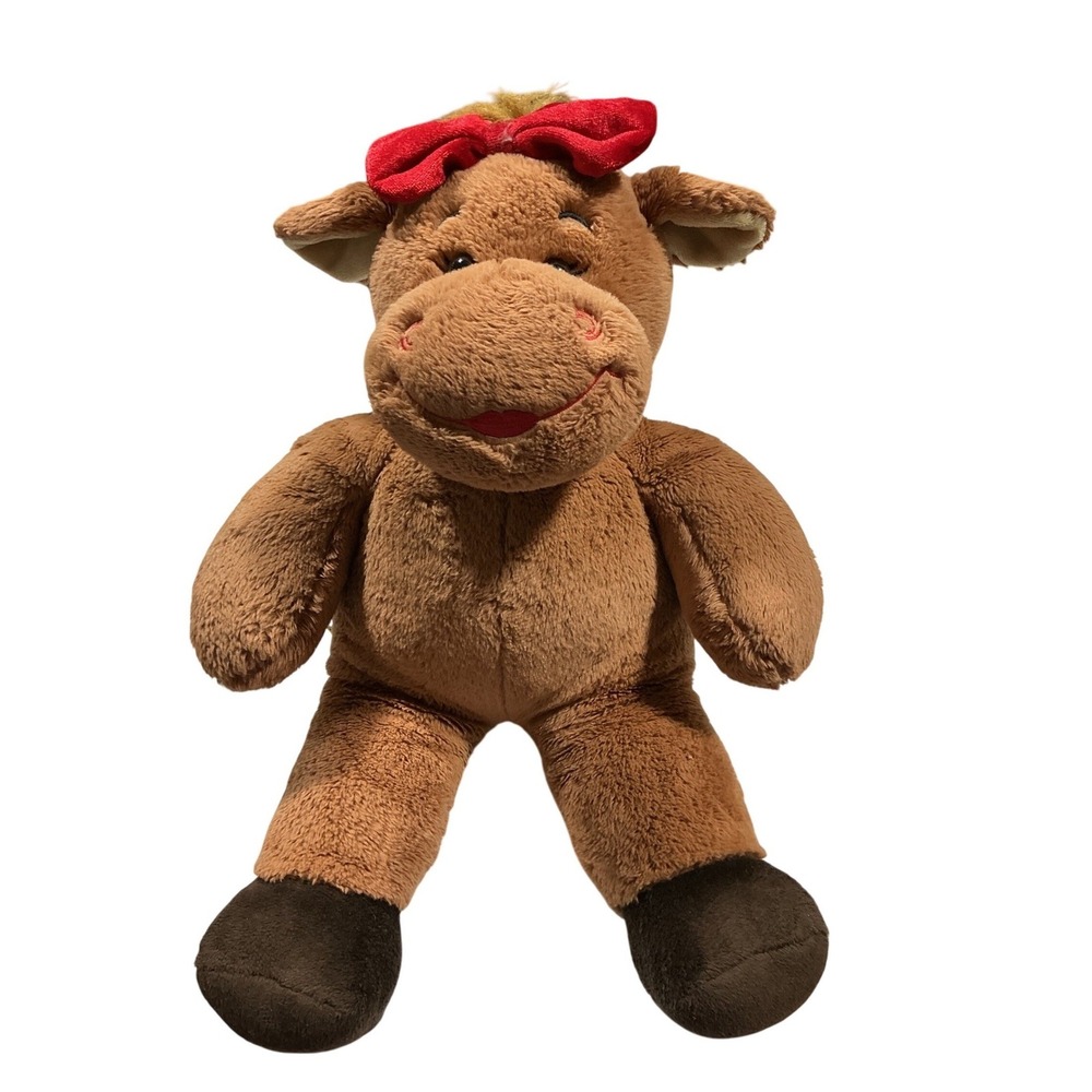 Build-A-Bear‎ Workshop Brown Cow Plush Stuffed Animal Red Bow 15"